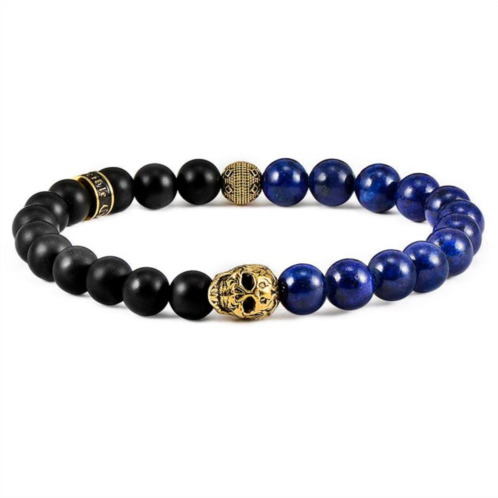 Crucible Jewelry crucible los angeles single gold skull stretch bracelet with 8mm matte black onyx and lapis lazuli beads