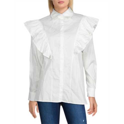Beulah womens collared ruffled button-down top