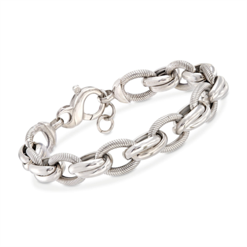 Ross-Simons italian sterling silver textured and polished oval-link bracelet