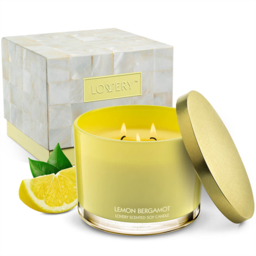 Lovery luxury lemon bergamot candle gift set, 3 wick decorated home candles