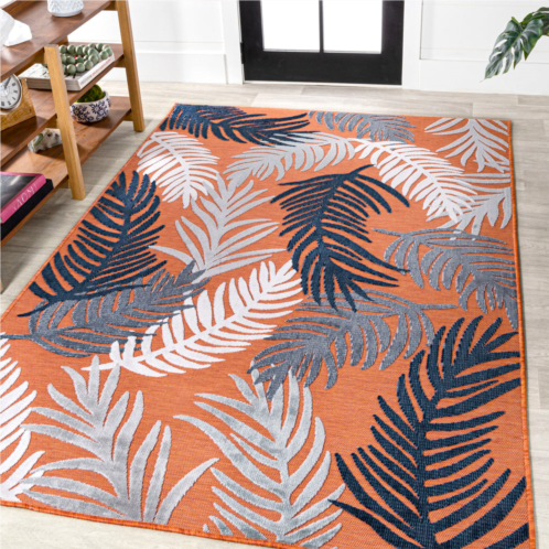 JONATHAN Y montego high-low tropical palm brown/navy/ivory area rug