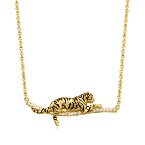 Ross-Simons white topaz and black enamel tiger bar necklace with ruby accents in 18kt gold over sterling