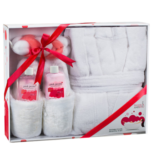 Freida and Joe bath & body spa gift set in pink peony fragrance with luxury bathrobe & slippers