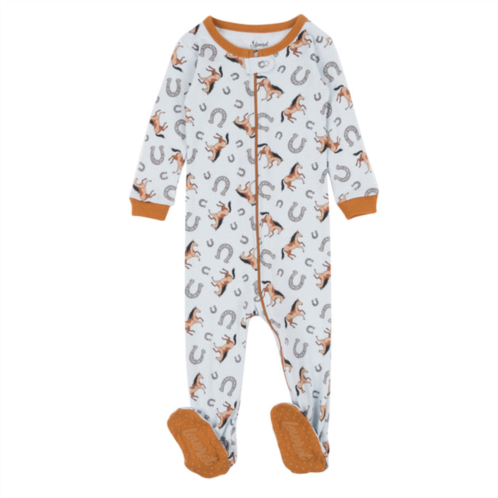 Leveret kids footed cotton pajamas blue horse