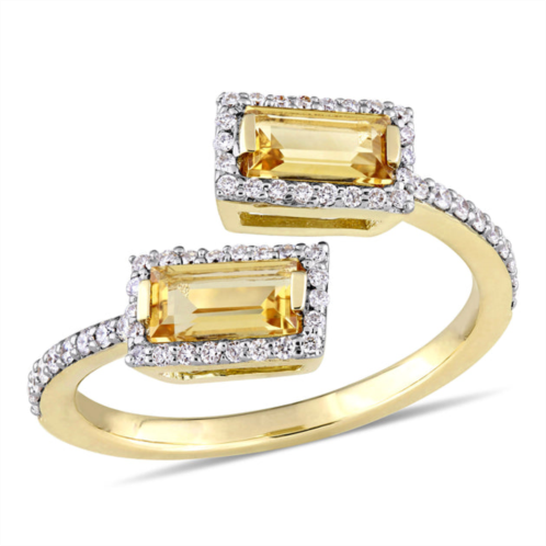 Mimi & Max 3/4 ct tgw baguette cut citrine and 1/4 ct tw diamond open ring in 14k yellow gold