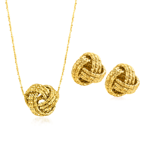 Ross-Simons italian 14kt yellow gold love knot jewelry set: necklace and stud earrings