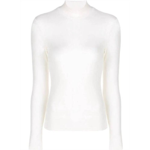 Theory thin ribbed turtle mock neck top in ivory