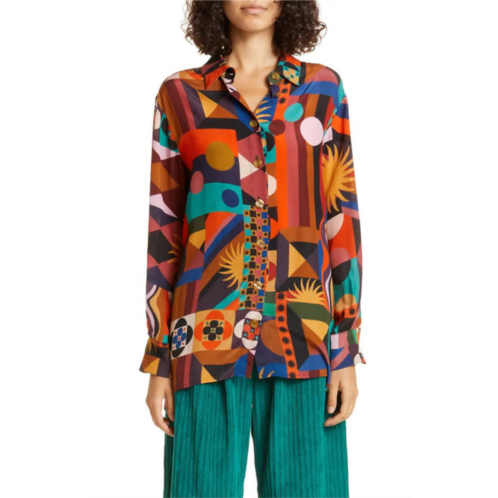 FARM RIO tropical shapes long sleeve shirt in patterned
