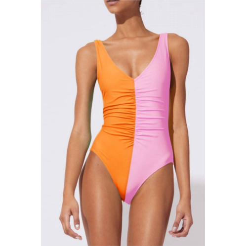 SOLID & STRIPED lucia one piece in carnation pink/clementine
