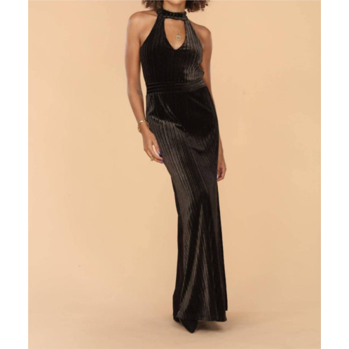 Veronica M dassia velvet maxi halter dress in black/gold