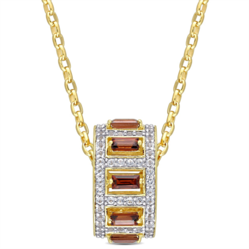Mimi & Max 2 1/2 ct tgw baguette garnet and white topaz pendant with chain in yellow plated sterling silver