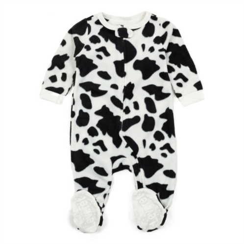 Leveret kids footed fleece pajamas cow black