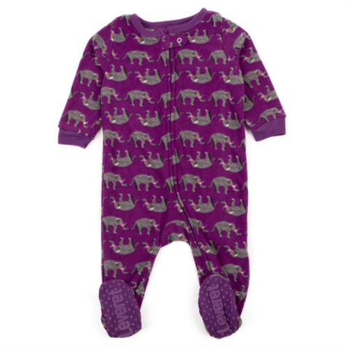 Leveret kids footed fleece pajamas purple elephant