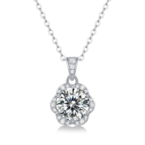 Stella Valentino sterling silver with 2ctw lab created moissanite cluster lace halo flower pendant necklace