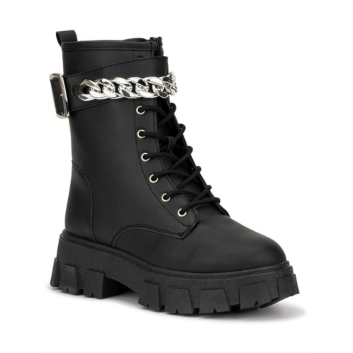 Olivia Miller womens faux leather zipper combat & lace-up boots
