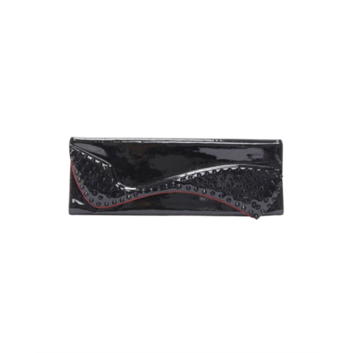 Christian louboutin pigalle silhouette black patent spike stud flap clutch bag