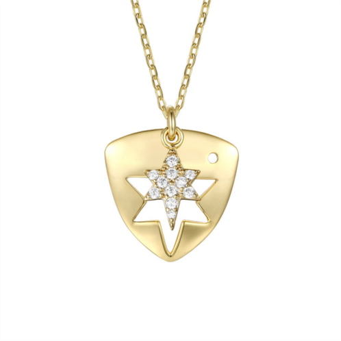Rachel Glauber rg 14k gold plated with diamond cubic zirconia laser-cut 6-pointed star triangle shield double pendant charm necklace