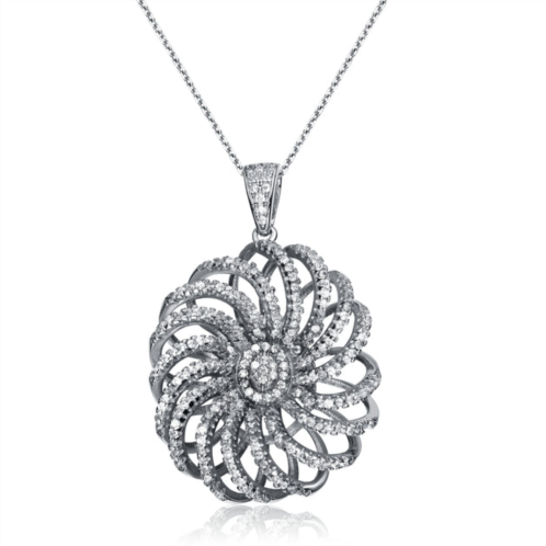 Genevive c.z. sterling silver rhodium plated round fancy pendant