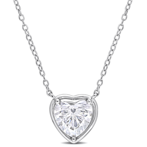 Mimi & Max 2 ct tgw created moissanite halo heart pendant with chain in sterling silver
