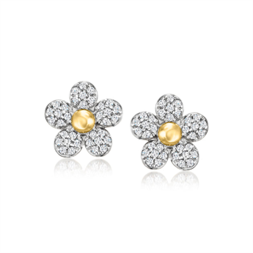 RS Pure by ross-simons diamond flower earrings in 14kt yellow gold