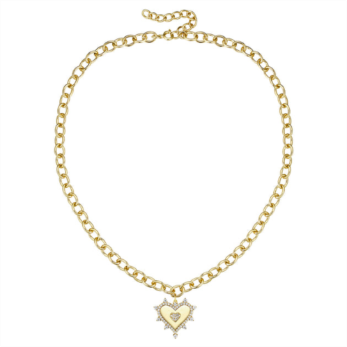 Rachel Glauber rg 14k gold plated with diamond cubic zirconia sunshine heart pendant curb chain adjustable necklace