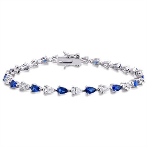 Mimi & Max 10 1/2 ct tgw pear shape created blue and white sapphire tennis bracelet in sterling silver