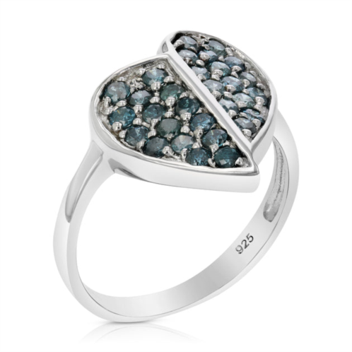 Vir Jewels 0.85 cttw blue diamond heart ring .925 sterling silver with rhodium
