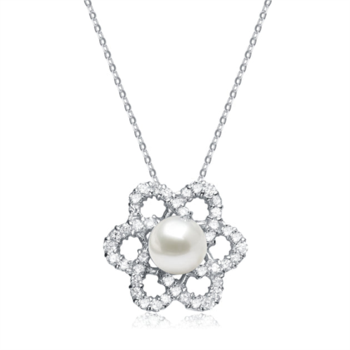 Genevive cz sterling silver flower pendant with pearl