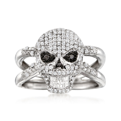 Ross-Simons black and white diamond skull ring in sterling silver