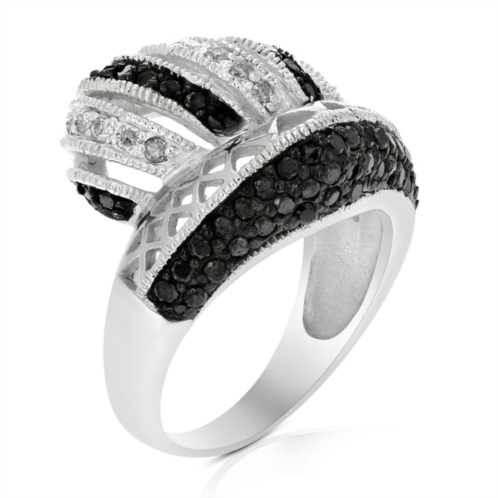 Vir Jewels 1.10 cttw black and white diamond ring .925 sterling silver with rhodium