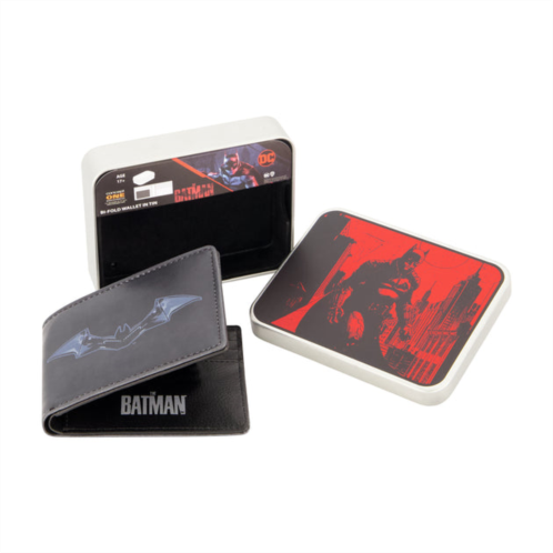 Concept One dc comics the batman logo bifold wallet, slim wallet with decorative tin for men and women, multicolor