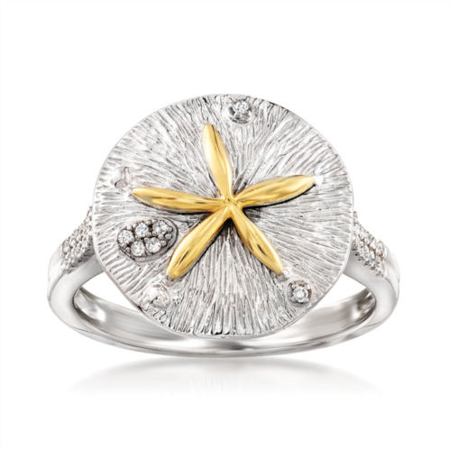Ross-Simons sterling silver and 14kt yellow gold sand dollar ring with . diamonds