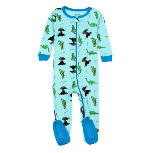 Leveret kids footed cotton pajamas dinosaur blue