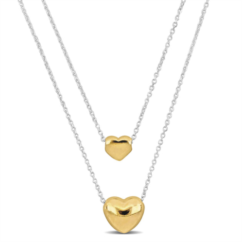 Mimi & Max yellow two heart double strand necklace in sterling silver - 16+18 in.