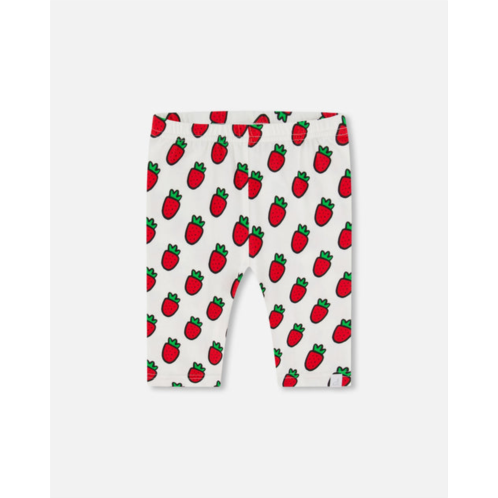 Deux par Deux organic cotton short leggings white printed pop strawberry