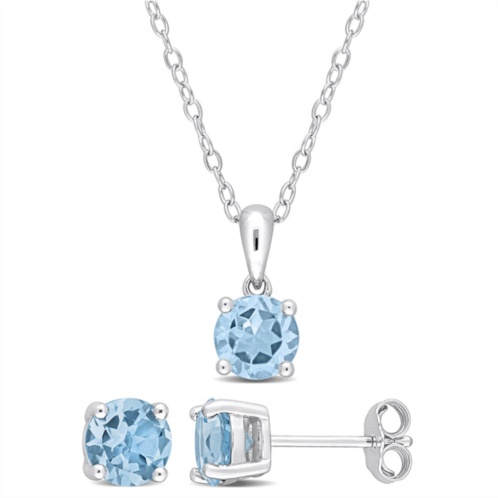 Mimi & Max 3 ct tgw sky blue topaz 2-piece solitaire pendant with chain and stud earrings set in sterling silver