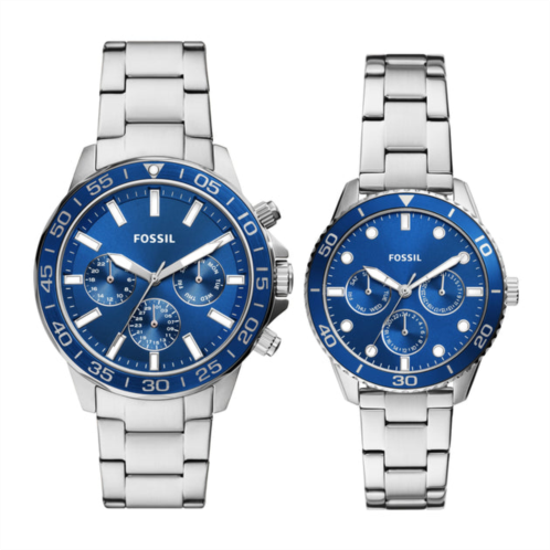 Fossil mens his and hers multifunction, stainless steel watch