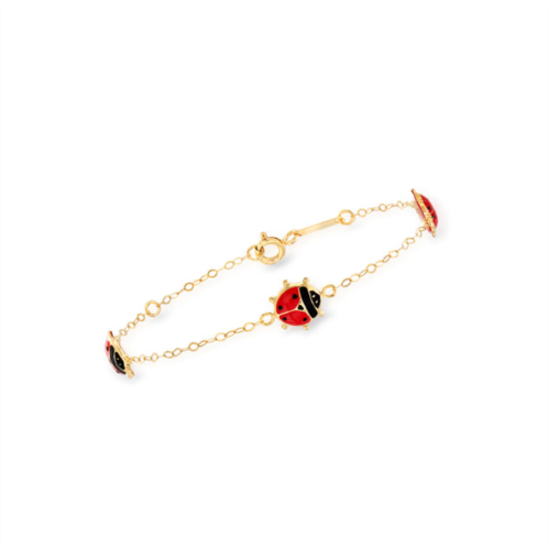 Ross-Simons italian childs 18kt yellow gold station ladybug bracelet with red and black enamel
