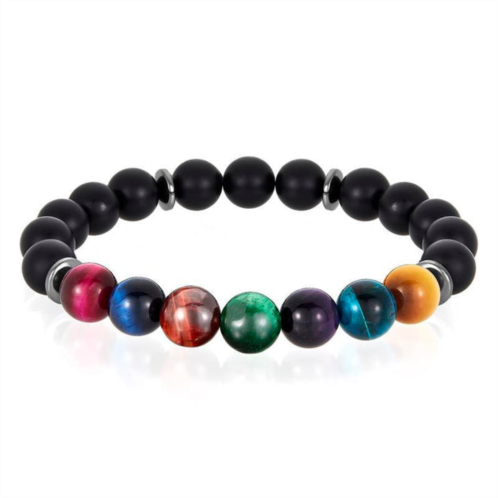 Crucible Jewelry crucible los angeles multi-tiger eye and black matte onyx bead stretch bracelet (10mm) choose small or large