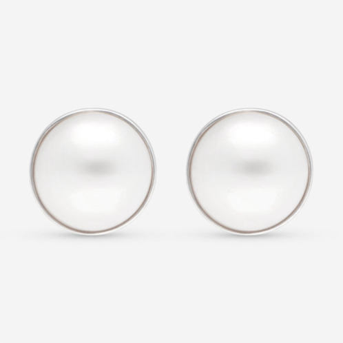 London Pearl 18k white gold round fresh water white 12mm pearl stud earrings e3879ss