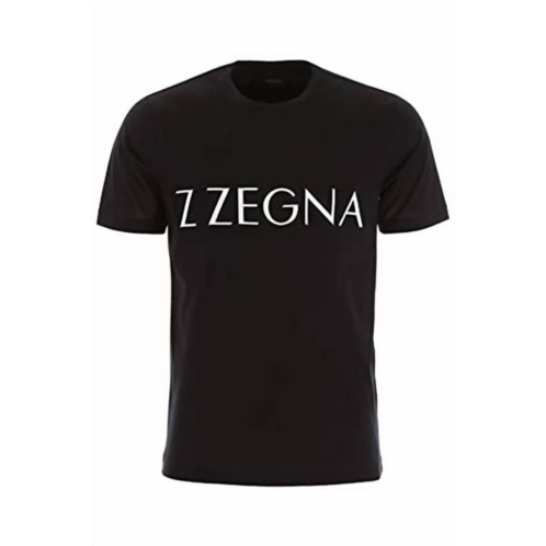 Z Zegna men large front logo short sleeve crew neck cotton t-shirt in black