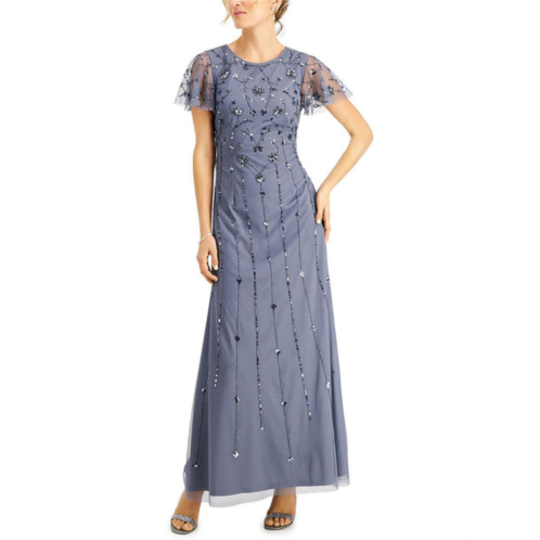 Adrianna Papell womens embellished flutter sleeve evening dress