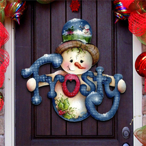 Designocracy jamie mills-price christmas frosty wooden decorative door hanger