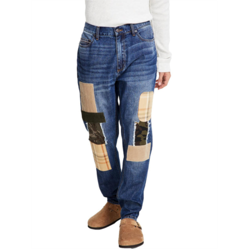 Sun + Stone mens loose fit patchwork tapered leg jeans
