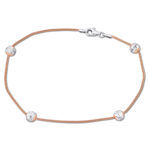 Mimi & Max 6mm ball station chain anklet with two-tone white and rose sterling silver lobster clasp - 9 in