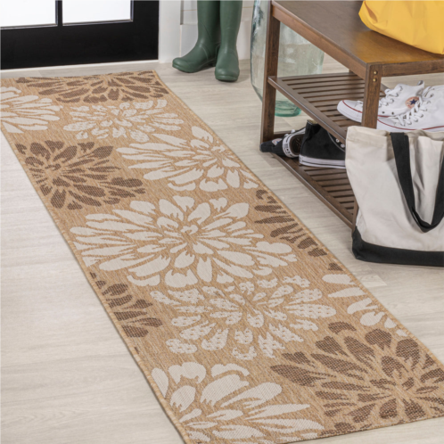 JONATHAN Y zinnia modern floral textured weave indoor/outdoor green/cream square area rug