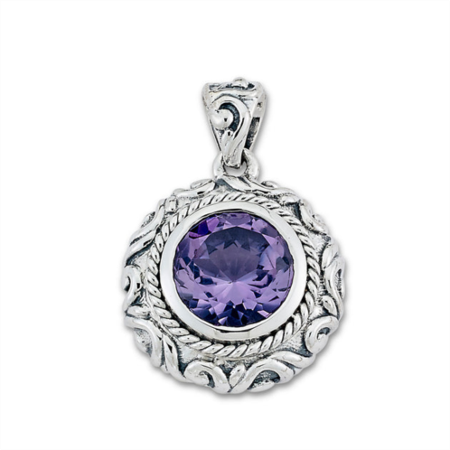 Samuel B. Jewelry sterling silver round bali design & twisted rope border amethyst pendant