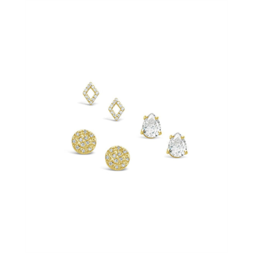 Sterling Forever sterling silver cz geo stud earring set of 3[silver]
