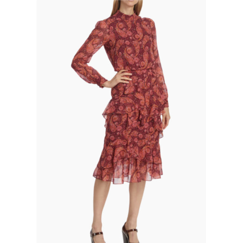 SALONI womens silk georgette midi dress 2025-ruby paisley