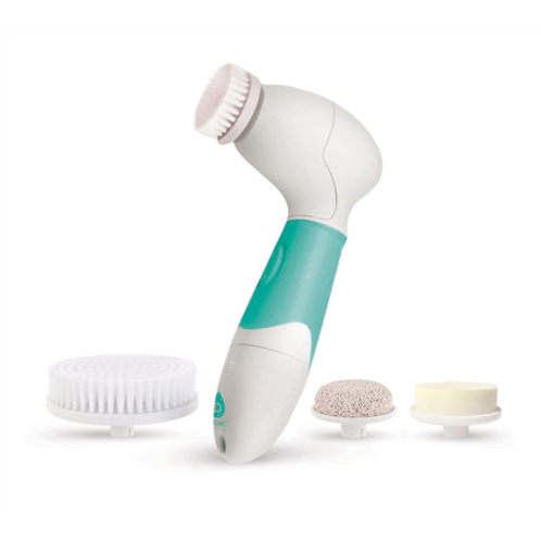 PURSONIC advanced facial and body cleansing brush for removing makeup & exfoliating dead skin - includes 4 multifunction brush heads: facial, body, pumice stone and sponge (aqua)